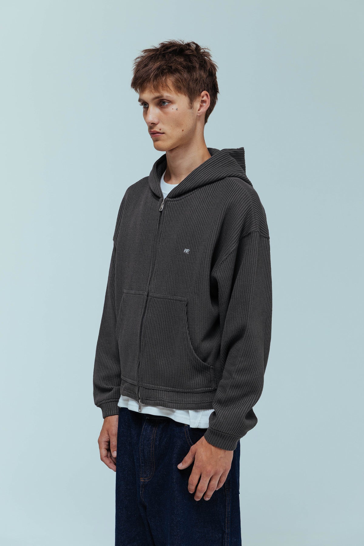 Asher Ribbed Hoodie - Grey