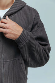 Ribbed Knit Hoodie - Grey