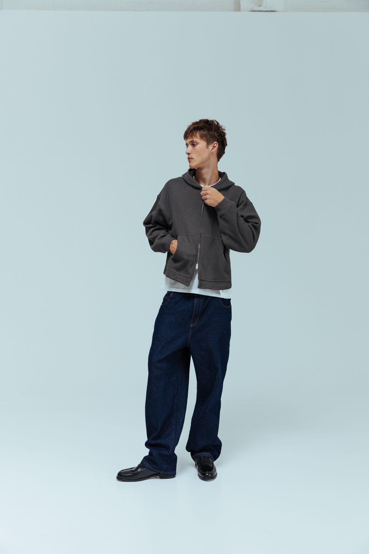 Ribbed Knit Hoodie - Grey