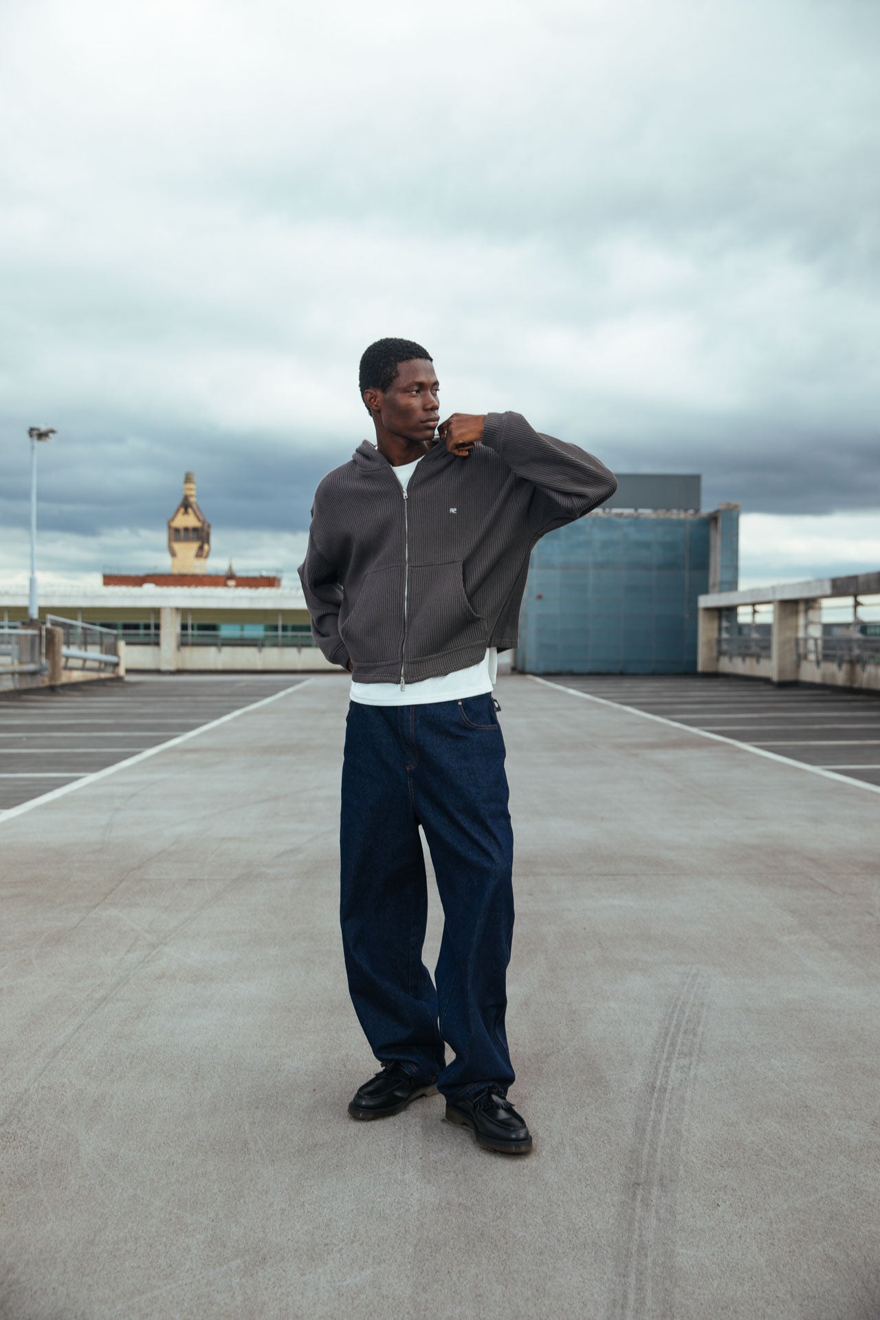 Ribbed Knit Hoodie - Grey